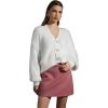 imageCHICWISH Women Crop Fuzzy Cardigan Bowknot Brooch Button Knit Cardigans Open Front Long Sleeves Sweater TopsWhite Fuzzy