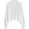 imageCHICWISH Women Crop Fuzzy Cardigan Bowknot Brooch Button Knit Cardigans Open Front Long Sleeves Sweater TopsWhite Fuzzy