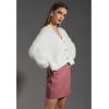 imageCHICWISH Women Crop Fuzzy Cardigan Bowknot Brooch Button Knit Cardigans Open Front Long Sleeves Sweater TopsWhite Fuzzy