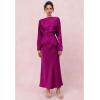 imageCHICWISH Women Long Sleeve Satin Silk Top Crisscross Waist Boat Neck Elegant Dressy Party Blouse Tunic TopsMagenta
