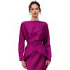 imageCHICWISH Women Long Sleeve Satin Silk Top Crisscross Waist Boat Neck Elegant Dressy Party Blouse Tunic TopsMagenta