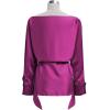 imageCHICWISH Women Long Sleeve Satin Silk Top Crisscross Waist Boat Neck Elegant Dressy Party Blouse Tunic TopsMagenta