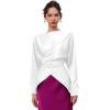 imageCHICWISH Women Long Sleeve Satin Silk Top Crisscross Waist Boat Neck Elegant Dressy Party Blouse Tunic TopsWhite