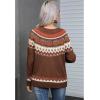 imageCHICWISH Women Pumpkin Print Long Sleeves Knit Sweater Crewneck Casual Pullover Tops Fall Halloween Party SweatershirtBrown
