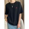 imageCHICWISH Women Summer Short Sleeve Top Heart Pattern Crewneck TShirts Loose Fit Casual Cotton Tunic Tops TeesBlack