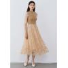 imageCHICWISH Womens 3D Posy DoubleLayered Mesh Midi SkirtLight Tan3d Posy