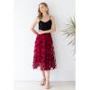 imageCHICWISH Womens 3D Posy DoubleLayered Mesh Midi SkirtRed3d Posy