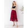 imageCHICWISH Womens 3D Posy DoubleLayered Mesh Midi SkirtRed3d Posy
