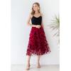 imageCHICWISH Womens 3D Posy DoubleLayered Mesh Midi SkirtRed3d Posy
