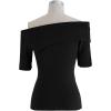 imageCHICWISH Womens Folded OffShoulder ShortSleeve Knit TopShortsleeveblack