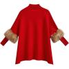 imageCHICWISH Womens Mock Neck Oversized Sweaters Faux Fur Sleeve Loose Casual Cape Knit Sweaters Poncho Pullover TopsRed