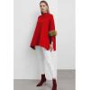 imageCHICWISH Womens Mock Neck Oversized Sweaters Faux Fur Sleeve Loose Casual Cape Knit Sweaters Poncho Pullover TopsRed