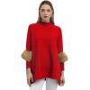 imageCHICWISH Womens Mock Neck Oversized Sweaters Faux Fur Sleeve Loose Casual Cape Knit Sweaters Poncho Pullover TopsRed