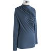 imageCHICWISH Womens Mock Neck Ruched Long Sleeves Knit TopMock Neckteal