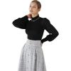 imageCHICWISH Womens Mock Neck Satin Spliced Bubble Sleeves Knit TopBubble Sleevesblack