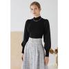 imageCHICWISH Womens Mock Neck Satin Spliced Bubble Sleeves Knit TopBubble Sleevesblack