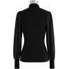 imageCHICWISH Womens Mock Neck Satin Spliced Bubble Sleeves Knit TopBubble Sleevesblack