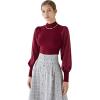 imageCHICWISH Womens Mock Neck Satin Spliced Bubble Sleeves Knit TopBubble Sleevesburgundy