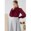 imageCHICWISH Womens Mock Neck Satin Spliced Bubble Sleeves Knit TopBubble Sleevesburgundy