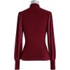imageCHICWISH Womens Mock Neck Satin Spliced Bubble Sleeves Knit TopBubble Sleevesburgundy