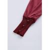 imageCHICWISH Womens Mock Neck Satin Spliced Bubble Sleeves Knit TopBubble Sleevesburgundy