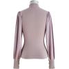 imageCHICWISH Womens Mock Neck Satin Spliced Bubble Sleeves Knit TopBubble Sleevesmauve