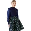 imageCHICWISH Womens Mock Neck Satin Spliced Bubble Sleeves Knit TopBubble Sleevesnavy