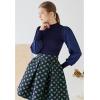 imageCHICWISH Womens Mock Neck Satin Spliced Bubble Sleeves Knit TopBubble Sleevesnavy