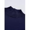 imageCHICWISH Womens Mock Neck Satin Spliced Bubble Sleeves Knit TopBubble Sleevesnavy
