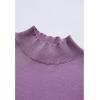 imageCHICWISH Womens Mock Neck Satin Spliced Bubble Sleeves Knit TopBubble Sleevesviolet