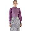 imageCHICWISH Womens Mock Neck Satin Spliced Bubble Sleeves Knit TopBubble Sleevesviolet