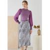 imageCHICWISH Womens Mock Neck Satin Spliced Bubble Sleeves Knit TopBubble Sleevesviolet