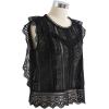 imageCHICWISH Womens WhiteBlack Crochet Trim Full Lace Crochet Round Neck Sleeveless Crop TopCrochet Trimblack