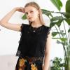 imageCHICWISH Womens WhiteBlack Crochet Trim Full Lace Crochet Round Neck Sleeveless Crop TopCrochet Trimblack