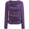 imageCHICWISH Women Casual Long Sleeve Pullover Top Side Knot Ruched Blouse Slim Fitted Basic Solid Knit Tops Fall TrendyPurple