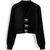 imageCHICWISH Women Crop Cardigan Sweaters Bowknot Brooch Button Knit Cardigans Open Front Long Sleeves Sweater TopsBlack