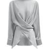 imageCHICWISH Women Long Sleeve Satin Silk Top Crisscross Waist Boat Neck Elegant Dressy Party Blouse Tunic TopsGrey