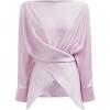 imageCHICWISH Women Long Sleeve Satin Silk Top Crisscross Waist Boat Neck Elegant Dressy Party Blouse Tunic TopsPink