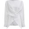 imageCHICWISH Women Long Sleeve Satin Silk Top Crisscross Waist Boat Neck Elegant Dressy Party Blouse Tunic TopsWhite