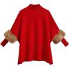 imageCHICWISH Womens Mock Neck Oversized Sweaters Faux Fur Sleeve Loose Casual Cape Knit Sweaters Poncho Pullover TopsRed