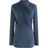 imageCHICWISH Womens Mock Neck Ruched Long Sleeves Knit TopMock Neckteal