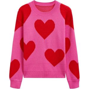 imageCHICWISH Women Love Hearts Knit Pullover Sweaters Long Sleeve Fall Casual Cute Valentine Holiday Party Casual Knit TopHot Pink
