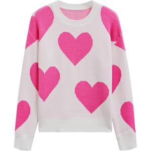 imageCHICWISH Women Love Hearts Knit Pullover Sweaters Long Sleeve Fall Casual Cute Valentine Holiday Party Casual Knit TopWhite