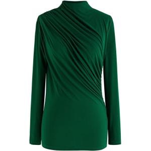 imageCHICWISH Womens Mock Neck Ruched Long Sleeves Knit TopMock Neckdark Green