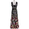 imageCHICWISH Women 3D Floral Applique Maxi Dress Shoulder Tie Strap Square Neck Elegant Party Long Mesh Tulle DressBlack