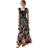 imageCHICWISH Women 3D Floral Applique Maxi Dress Shoulder Tie Strap Square Neck Elegant Party Long Mesh Tulle DressBlack