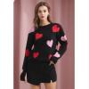 imageCHICWISH Women Pullover Sweater Heart Pattern Knit Sweaters Casual Cute Crewneck Long Sleeve Chunky Valentines TopsBlack