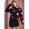imageCHICWISH Women Pullover Sweater Heart Pattern Knit Sweaters Casual Cute Crewneck Long Sleeve Chunky Valentines TopsBlack