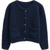 imageCHICWISH Women Waffle Knit Sweater Cardigan Open Front Button Crop Cardigan Long Sleeve Fall Casual Coat with PocketsNavy