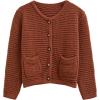 imageCHICWISH Women Waffle Knit Sweater Cardigan Open Front Button Crop Cardigan Long Sleeve Fall Casual Coat with PocketsPumpkin